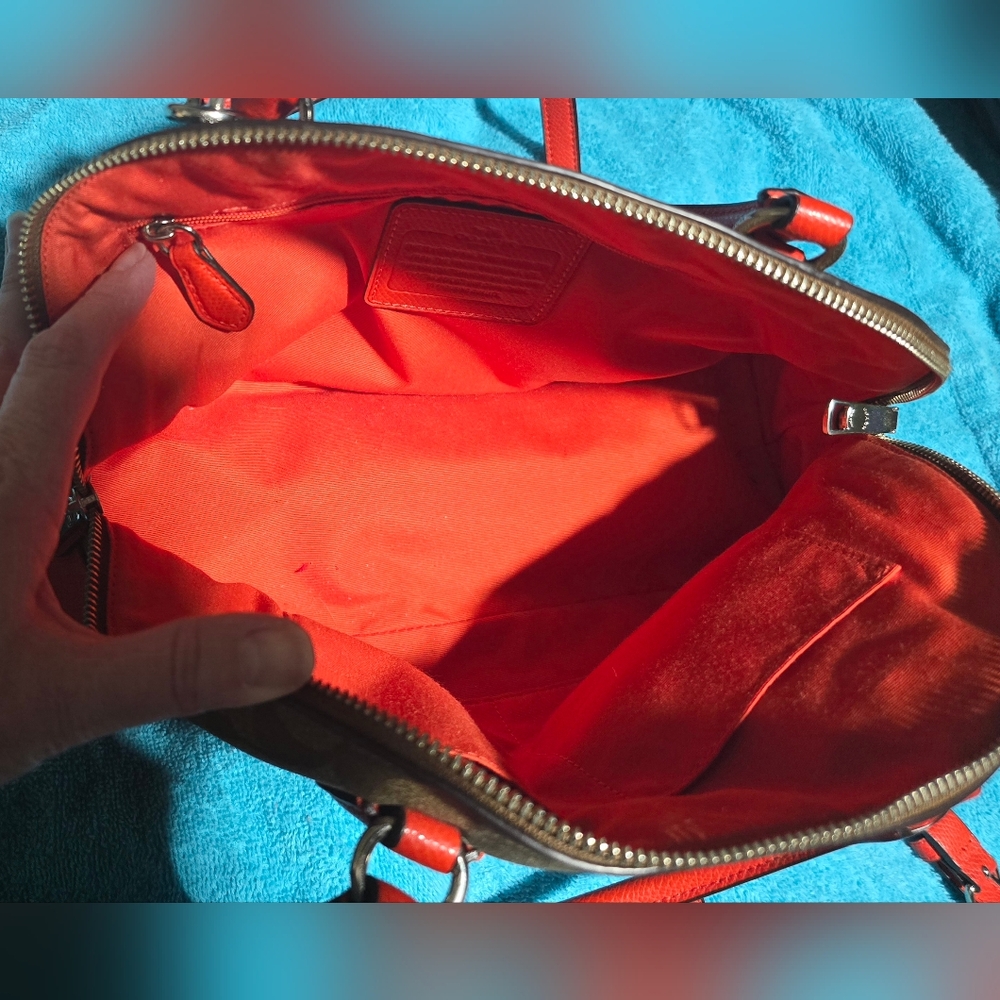 Coach Cora Orange/Signature Coated Canvas and Leather Dome Satchel - Picture 6 of 10